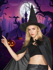 1 pièce Chapeau noir pointu polyvalent à la mode, chapeau d'Halloween - convient pour les représentations dramatiques et les vêtements de festival, chapeau de sorcier de citrouille