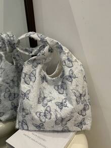 女士純色刺繡線時尚手提包，配帶肩帶和吊掛吊墜