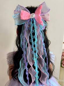 1入美人魚流蘇女孩髮夾，蝴蝶結多功能辮子髮飾，適用於日常使用 - 均碼 - 查看 8