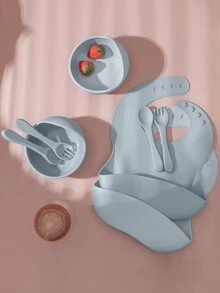 PopLittleOne 4 Silicon Cho Bé Bộ Đồ Ăn Bộ Có Thể Điều Chỉnh Cho Bé Yếm Thìa Nĩa Hút Món Ăn Ăn Bộ Học Tập Cho Trẻ Sơ Sinh Trẻ Sơ Sinh - Xám - Xem 4