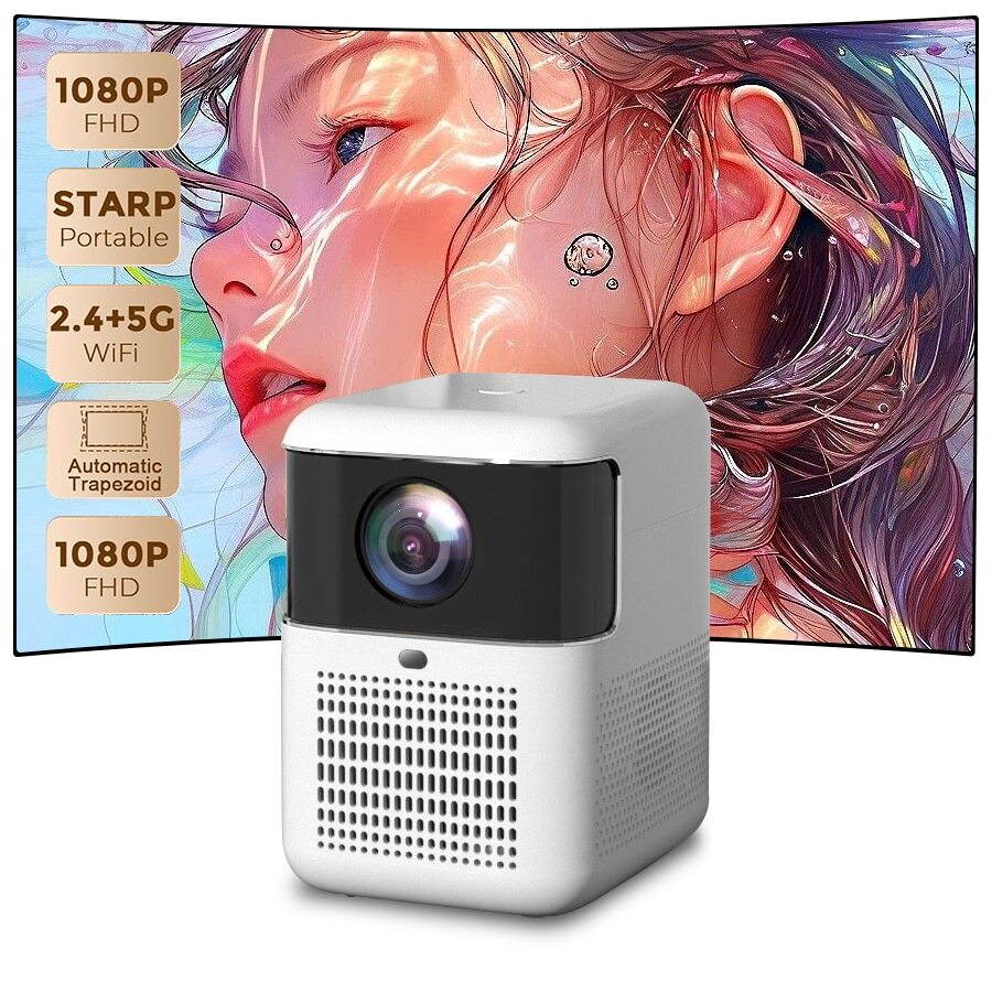 Máy chiếu 5G HD lấy nét tự động thông minh 2024 Thích hợp cho phòng ngủ gia đình, rạp chiếu phim gia đình nhỏ treo tường, máy chiếu PC và điện thoại di động tương thích HDMI, thể dục, cắm trại ngoài trời, phòng, khóa học trực tuyến, phòng khách, ký túc xá, máy chiếu mini 4K dành cho sinh viên - Phích cắm loại C của EU (220-240V) - Xem 1