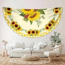 1pc Sunflower Oil Painting Printed Tablecloth, Suitable For Patio Dining, Multipurpose Use As  Or Curtain Decoration