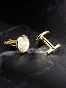 1 Paio di gemelli in ottone di alta qualità con motivo a scacchiera, accessorio di moda per camicie da uomo