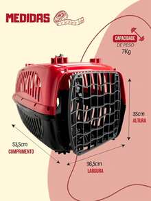 Caixa de Transporte Para Cães e Gatos N3 Capacidade Para 7kg Travas Simultâneas - Vermelho - Visão 2