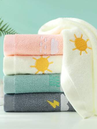 1/3/6/8条装小毛巾，多种颜色可选，卡通刺绣天气图案，男女通用，可用作洗脸巾、手巾，柔软吸水速干，四季皆宜。不起毛，不褪色。适用于浴室、厨房、节日礼物、旅行家居浴室装饰秋季装饰，美容院返校季家居浴室淋浴毛巾，适用于美容沙龙、酒店运动、家居必需品、毛巾、护肤等。