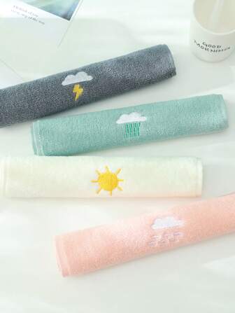 1/3/6/8条装小毛巾，多种颜色可选，卡通刺绣天气图案，男女通用，可用作洗脸巾、手巾，柔软吸水速干，四季皆宜。不起毛，不褪色。适用于浴室、厨房、节日礼物、旅行家居浴室装饰秋季装饰，美容院返校季家居浴室淋浴毛巾，适用于美容沙龙、酒店运动、家居必需品、毛巾、护肤等。