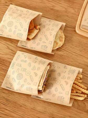 25/50入組一次性吐司袋，可愛印花三明治包裝紙，抗油牛皮紙食品袋，廚房烘焙工具，小型商業物品