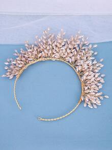 奢华水晶头带发饰，优雅，适合浪漫新娘婚礼、正式场合舞会派对活动 - 粉色 - 查看 5