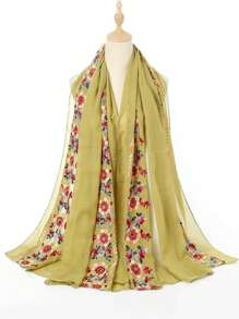 Boho Flower Embroidery Hijab Scarf Casual Outdoor Sunscreen Windproof Beach Towel