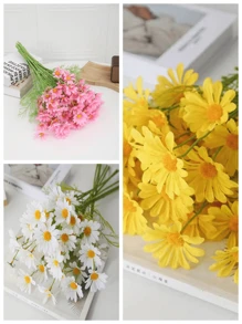 Simulation Chrysanthemum Handicraft Flower Bouquet Decor Plastic Dry Flowers For Table Decoration In Mall, Living Room, Small Chrysanthemum Daisy - Multicolor - View 2