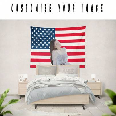 1pc American Background Custom Tapestry, You Can Place Your Favorite Photos, Artists, Etc, Suitable For Male Or Female Bedroom Aesthetics, Flag For Room, Room Decor, Tapestry, Wall Decor For Anniversaries, For Valentine's Day, For Mother's Day, For Birthdays, For Children's Day, For Father's Day, For Graduation, For Weddings, For Housewarming Tea Room, Bedroom, Living Room, Custom Flags, Home Decor, Flags For Room, Tapestries