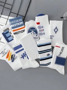 7 Pairs/Set Men's Random Simple Casual Sports Student Basketball Socks, Fall