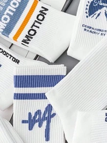 7 Pairs/Set Men's Random Simple Casual Sports Student Basketball Socks, Fall