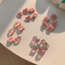 5/20入組迷你透明粉色山茶花髮夾，可愛的蝴蝶結夾鉗適用於女孩，春秋髮飾 - 彩色 - 查看 4