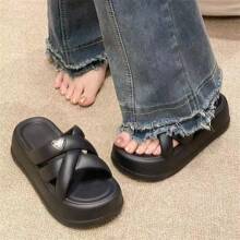 Zapatilla elegante de mujer con suela gruesa y diseño de tiras, talla disponible para dos personas - Negro - Ver 3