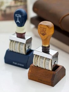 1pc Vintage Date Stamp, Wooden Roller Seal With Post Mark Effect, For Journaling - Multicolor - View 1