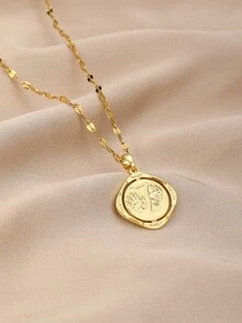 1pc Creative Personalized Fashion Hand & Foot Pattern Geometric Pendant Stainless Steel Necklace For Baby & Mom Festival Gift For Daily Wear - Yellow Gold - View 2