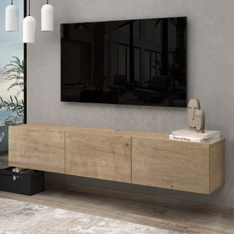 Atelier Mobili Floating TV Stand, Floating Entertainment Center, Floating TV Console, Floating Media Console, Floating TV Stand Wall Mounted - Natural Oak - View 1