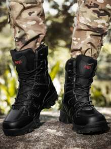 男士靴子，舒适防水防滑高帮拉链户外沙漠徒步鞋/靴，训练靴，丛林山地防水防滑登山靴，工作靴，户外工作靴，安全靴 - 黑色 - 查看 3