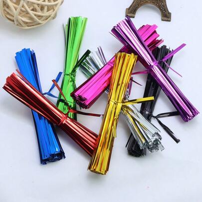 100pcs Metallic Twist Ties Coloured Spiral Ties For Cellophane Party Bag Cute Cones Birthday Candy Bag 8 Colours Available 10cm/3.97in Wedding Party Gift Bags Gift Bag Party Kitchen Back To School