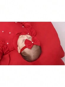 Maternity Leave With Dress For Baby Girl 04 Pieces Pearl Detail Manoella Baby Clothes - 紅色 - 查看 4