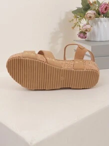 Women's Fashion Rivet Platform Wedge Sandals, Cross-Band Open Toe Slip-On Slippers, High Heel Summer Holiday Shoes - Khaki - View 6