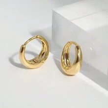 1 đôi bông tai tròn bóng cao cấp phong cách Pháp - Vàng - Xem 1