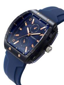 1pc Rebirth Brand Ladies' Quartz Watch With Simple Silicone Strap, Fashionable And Versatile For Daily Decoration And Wear - Navy Blue - View 4