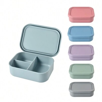Fiambrera hermética y aislada de silicona para trabajadores de oficina, adolescentes y estudiantes - Fiambrera Bento con divisor rectangular apta para microondas con compartimentos para sándwich, aperitivos y almuerzo - Suministros de cocina para el hogar, escuela, cantina y aula, regalo de Navidad