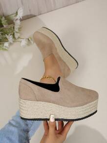 Women's Round Toe Spring/Summer Plus Size Wedge Heel Platform Slip-On Casual Outdoor Shoes, Linen Rope Sole Suede High Heels 35-43 Size Spring/Autumn Wedge Platform Shoes (Size Runs Small, Please Order One Size Up.) - Khaki - View 8