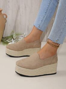 Women's Round Toe Spring/Summer Plus Size Wedge Heel Platform Slip-On Casual Outdoor Shoes, Linen Rope Sole Suede High Heels 35-43 Size Spring/Autumn Wedge Platform Shoes (Size Runs Small, Please Order One Size Up.) - Khaki - View 3