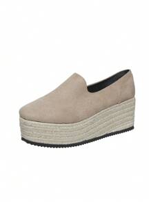 Women's Round Toe Spring/Summer Plus Size Wedge Heel Platform Slip-On Casual Outdoor Shoes, Linen Rope Sole Suede High Heels 35-43 Size Spring/Autumn Wedge Platform Shoes (Size Runs Small, Please Order One Size Up.) - Khaki - View 9