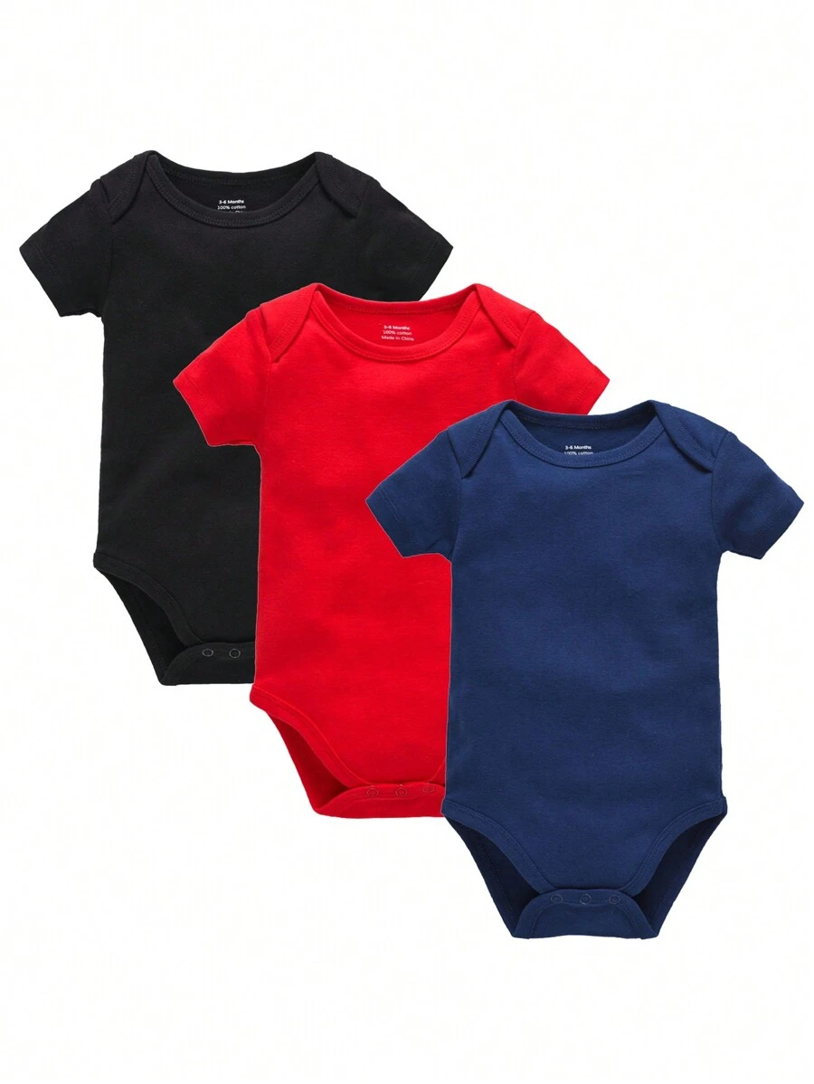 3 件套男婴短袖连体衣套装（黑色、红色和蓝色） - 彩色 - 查看 1