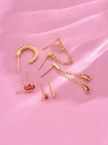 6 件/套优雅紫红色锆石耳环和耳环耳钉首饰套装，适合女性度假、约会、派对和日常佩戴