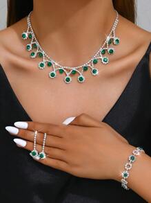 Conjunto de Joias de Casamento da Moda: Colar, Brincos, Pulseira, 4 peças/Conjunto