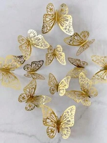 12pcs 3D Hollow Butterfly Wall Stickers For Cake Topper, Wedding Decoration, Home & Living Room, Birthday Party Decoration,Stickers,Wall Decal,Vinly Decal For Home Decorations,Spring Decoration Items Refesh Your Home,Rama Decoration Stickers Gifts Graduation