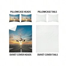 3-Piece Sunset Airplane Parking Down Duvet Cover Set (1 Set+2 Pillowcases, Coreless), Personalized Bedding Set, Soft, Warm, And Skin Friendly Down Duvet Cover, With Multiple Sizes To Meet Different Needs, Suitable For Boys, Girls, Adults, Teenagers, Couples, Bedrooms, Guest Rooms, King Size Beds, Small Beds, Single Beds - SJT226 - View 8