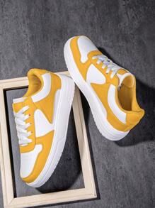 Autumn/Winter Men's Sneakers, Yellow/White Fashion Casual Skateboard Shoes - Yellow - View 3
