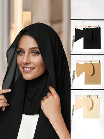 1件女士實色/彩色新款帶帽雪紡圍巾，冬季保暖