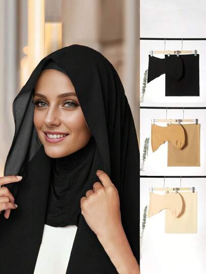 1pc Solid/Colorful Women's New Arrival Chiffon Scarf With Cap, Winter