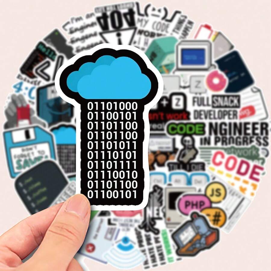 50张趣味程序员涂鸦贴纸，可用于装饰手机、电脑、行李箱、笔记本，也是返校季剪贴簿的必备用品。趣味贴纸，笔记本电脑贴纸，Kindle手机贴纸。 - 彩色 - 查看 1