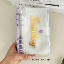 1套A6馬卡龍裝訂週計畫器套裝，7入組金色拉鍊袋，活頁筆記簿組織者預算簿 - 彩色 - 查看 9