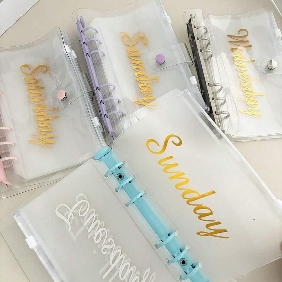 1套A6馬卡龍裝訂週計畫器套裝，7入組金色拉鍊袋，活頁筆記簿組織者預算簿 - 彩色 - 查看 1