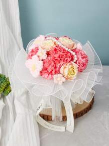 Wedding Bouquets For Bride Bridesmaid, Silk Rose Carnation Bride Bridesmaid Hand Holding Flower Bouquet For Valentines Day Decor Wedding Party Supplies Home Decor