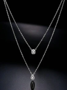 1 Pezzo Collana Elegante Decorata Con Cubic Zirconia, Forma A Goccia D'acqua Argentata Dal Design Semplice Adatta Per L'uso Quotidiano Delle Donne