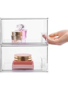 1/2 個堆疊式透明抽屜儲物盒，適用於浴室和洗手池-多功能亞克力化妝品，洗漱用品和指甲工具垃圾桶 - 彩色 - 查看 5