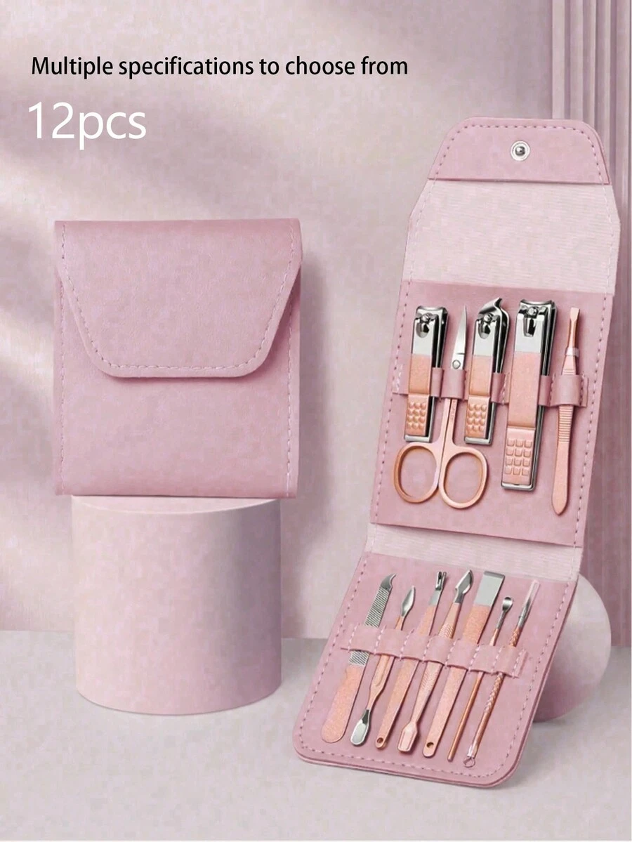 12PCS Manicure Set Stainless Steel Nail Clipper Kit Professional Grooming Kits Face Hand Foot Skin Care And Nail Care Tools With Leather Travel Case,Beauty Tool Portable Set Professional Grooming Kits, Travel Nail Kit - Multicolor - View 1