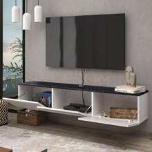 Atelier Mobili Floating TV Stand, Floating Entertainment Center, Floating TV Console, Floating Media Console, Floating TV Stand Wall Mounted - 亮光白/黑色大理石 - 查看 3