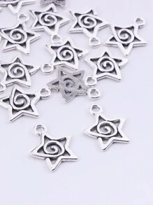 20入組時尚3D鋅合金電鍍復古幾何五角星吊墜，適用於項鍊、手鍊、鑰匙扣DIY珠寶製作配件 - 復古銀色 - 查看 2