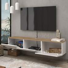 Atelier Mobili Floating TV Stand, Floating Entertainment Center, Floating TV Console, Floating Media Console, Floating TV Stand Wall Mounted - White / Natural Oak - View 2